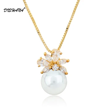 

Fashion famous brand for women dress charms jewelry wholesale flower meaning imitation pearl crystal Pendant Necklace X0059