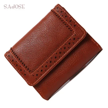 

Women Wallets Female Fold Leather Purse High Quality Women Brown Openwork Clutches Card Holders Coin keeper Bolsas Drop Shipping