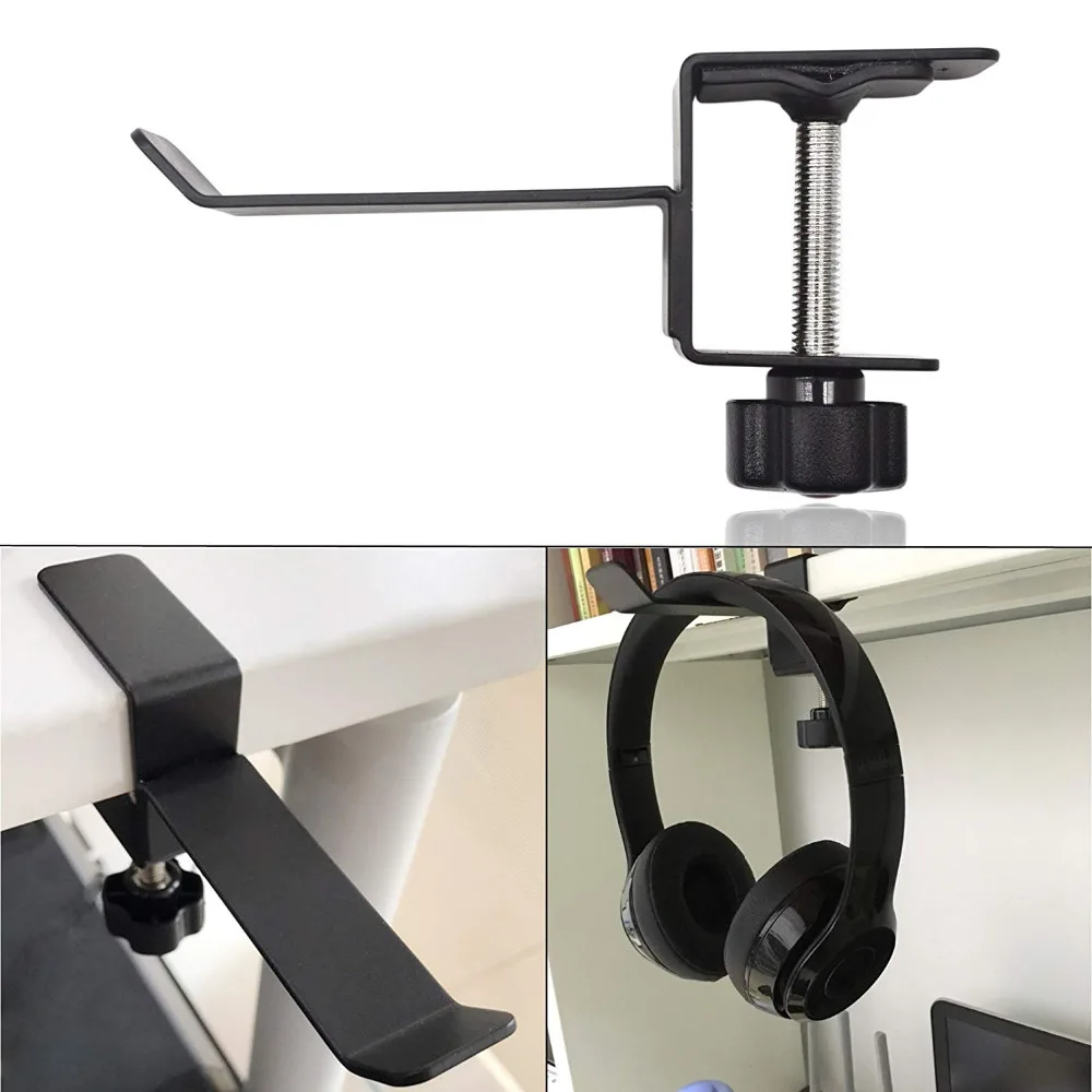 Headset Holder Universal Metal Headphone Holder Hanger Clip with Adjustable Clamp for Computer Desk Black 