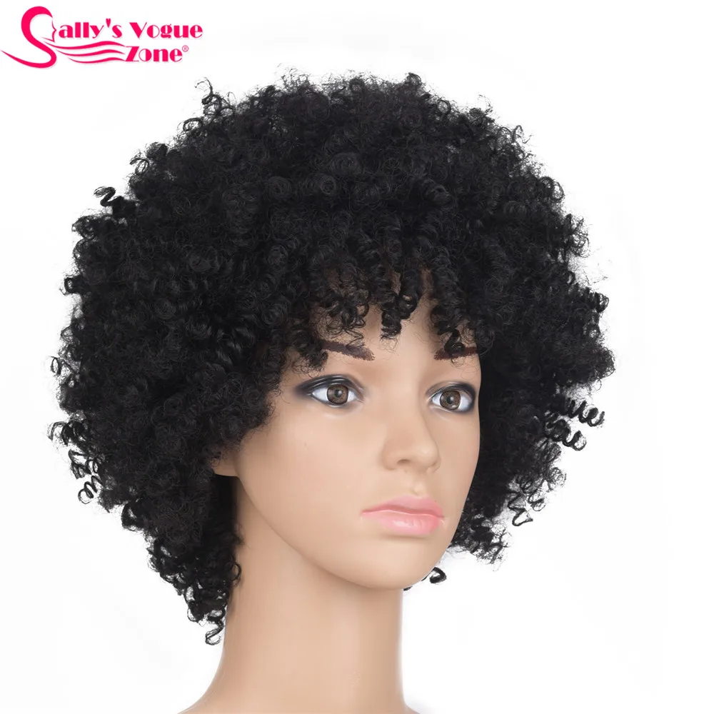 Sallyhair высокая температура синтетический короткий афро кудрявый черный цвет парик
