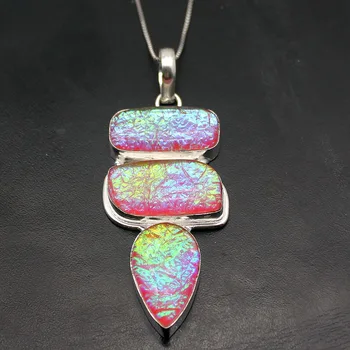 

Gorgeous Natural Dichroic Glass 925 Sterling Silver Charms Necklaces Pendants 70mm TF1092