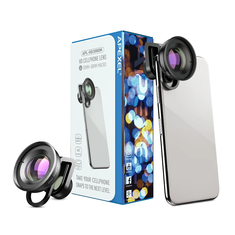 APEXEL HD Optic 30 мм-80 мм макрообъектив телефон объектив камеры 10x Супер Макро Lentes для iphone XS Max samsung Xiaomi huawei мобильный телефон