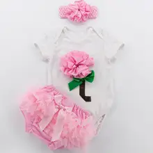 Комплект из 3 предметов, розовый, красный комбинезон с розами для маленьких девочек с рюшами, шаровары, повязка на голову, для детей от 0 до 24 месяцев