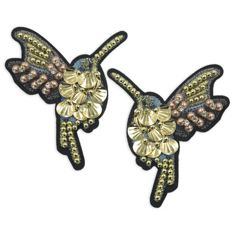 

sequined bird beaded pearl embroidery patch sew on clothes applique DIY bags badges patches for clothing stickers decorative