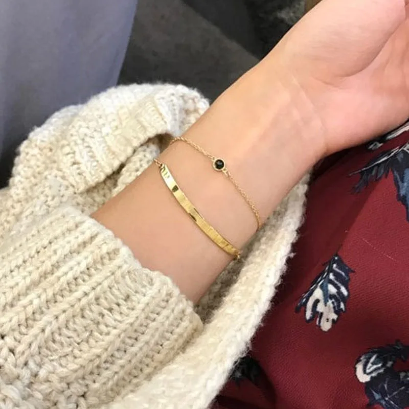 

Japan Korean Fashion Vintage Natural Stone Bead Chain Bracelet Double Layers Geometric Bracelets Bangles for Women Birthday Gift
