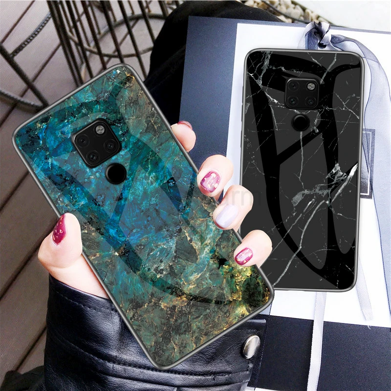 

Tempered Glass Marble Case On For Huawei Mate 20 P30 P20 lite pro P10 Nova 4 Y9 Y7 P Smart 2019 Honor 10 lite 8C 8X 10i Cover
