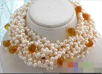 

0662 10ROW 17" WHITE RICE FW PEARL CRYSTAL NECKLACE