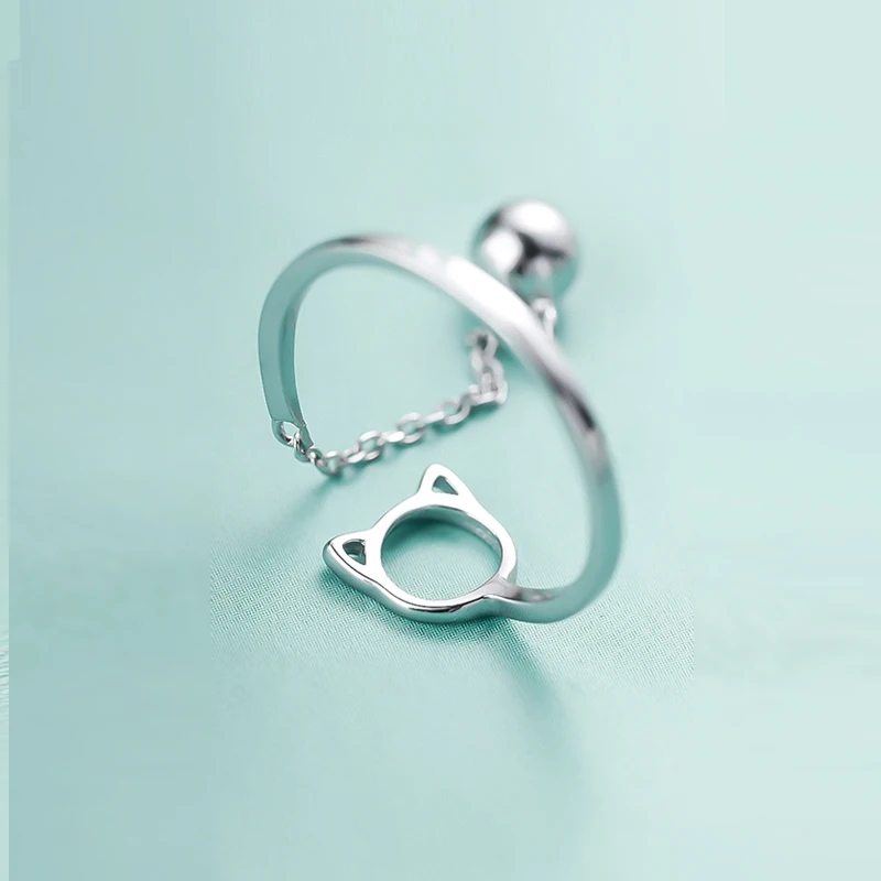 Горячая Распродажа, серебряное регулируемое кольцо с милым котом и колокольчиком, простые винтажные Регулируемые кольца для женщин, подарок 925, модное ювелирное изделие