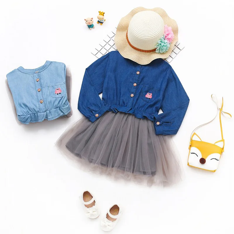 Casual Little Girls Dresses 2018 Fashion Long Sleeve Kids Clothes Autumn Denim Tule Princess Children Dress For Girls 2-8 Years (15)