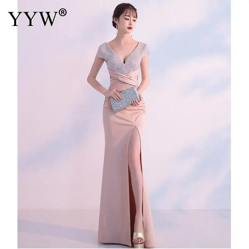 Robe De Soiree сексуальное платье с глубоким v-образным вырезом, расшитое блестками, женское элегантное вечернее платье с открытой спиной, вечерние платья с разрезом сбоку, Длинные вечерние платья знаменитостей