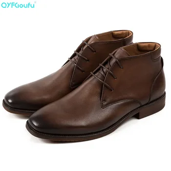 

QYFCIOUFU 2019 High Quality Genuine Leather Chelsea Boots Men Italian Brand Vintage Ankle Boots Men Fashion Men Dress Shoes