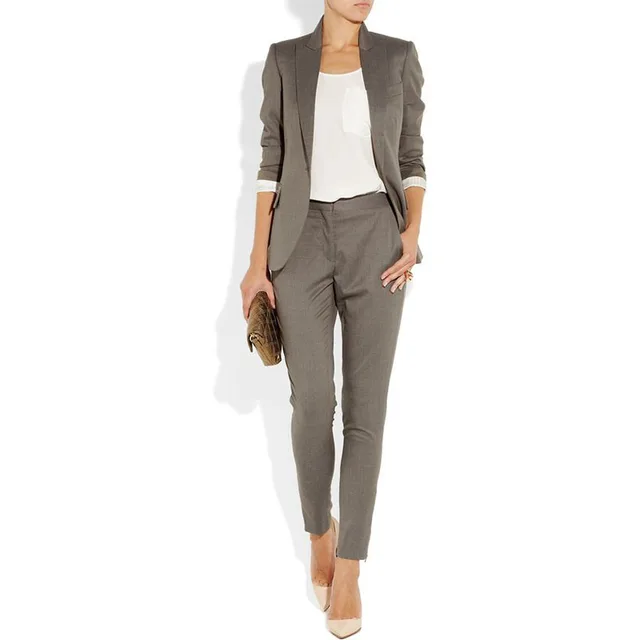 Gray 2 piece set women formal pant suits for weddings female office
