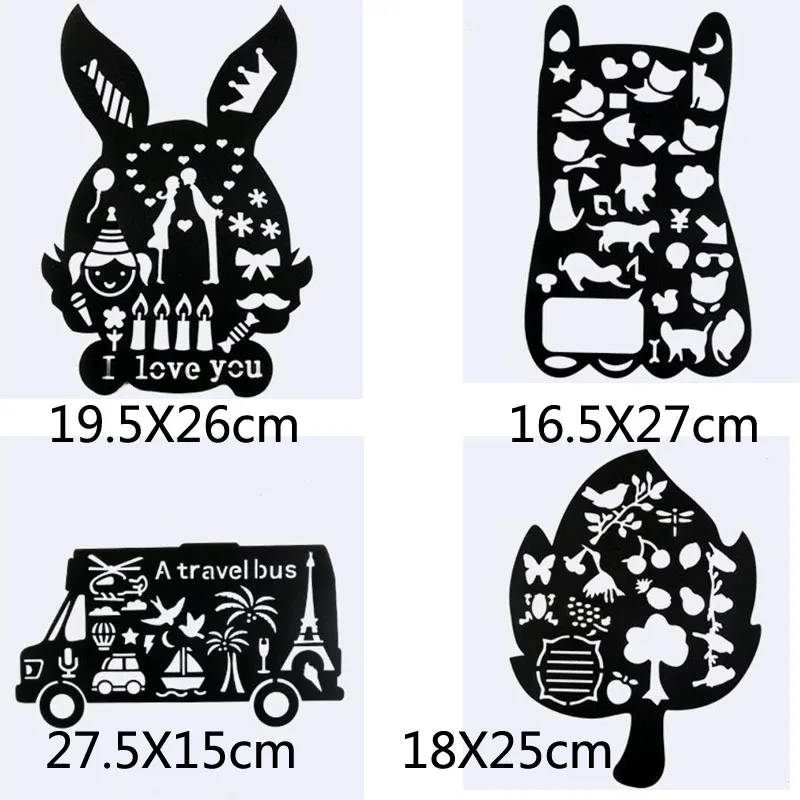 

1pc Stencil Bullet Journal Bunny Cat Black Shaped Template Stencil For Scrapbooking Stamp Embossing Drawing Templates Reusable