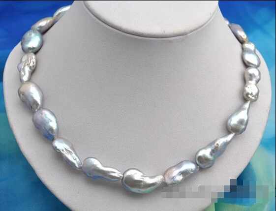 

HOT## Wholesale FREE SHIPPING >>> 18" 25mm baroque gray reborn keshi pearl necklace