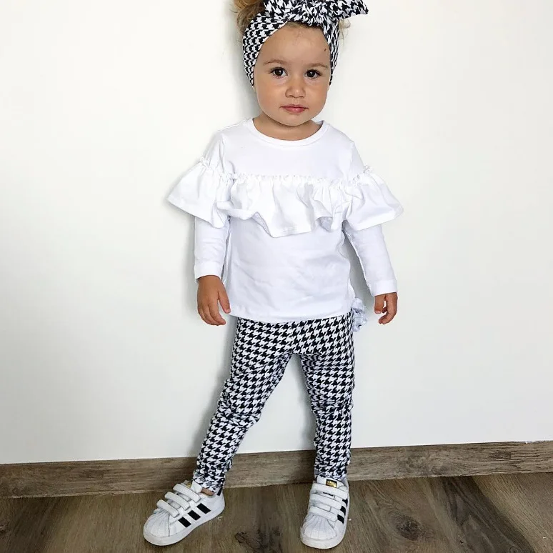 

Kids Baby Girl Fashion Clothes Set Long Sleeve T Shirt Ruffle Tops Plaid Pants Outfits Suit Baby Girl Clothes Children Set