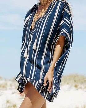 

Beach Cover up V-neck Bandage Cotton Swimsuit Cover up Pareo Tunics for Beach Saida Praia Beach Wear Women Beach Dress