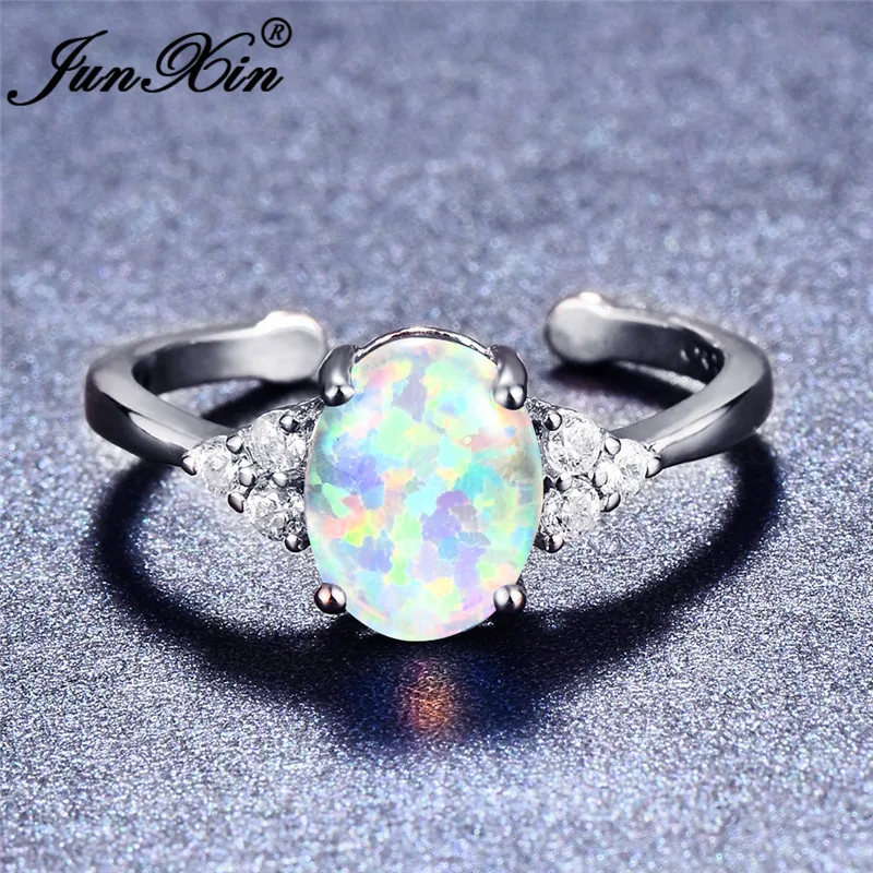 JUNXIN 925 серебро Овальный Фиолетовый/синий камень огненный опал кольца для женщин Мозаика Кристалл ювелирные украшения