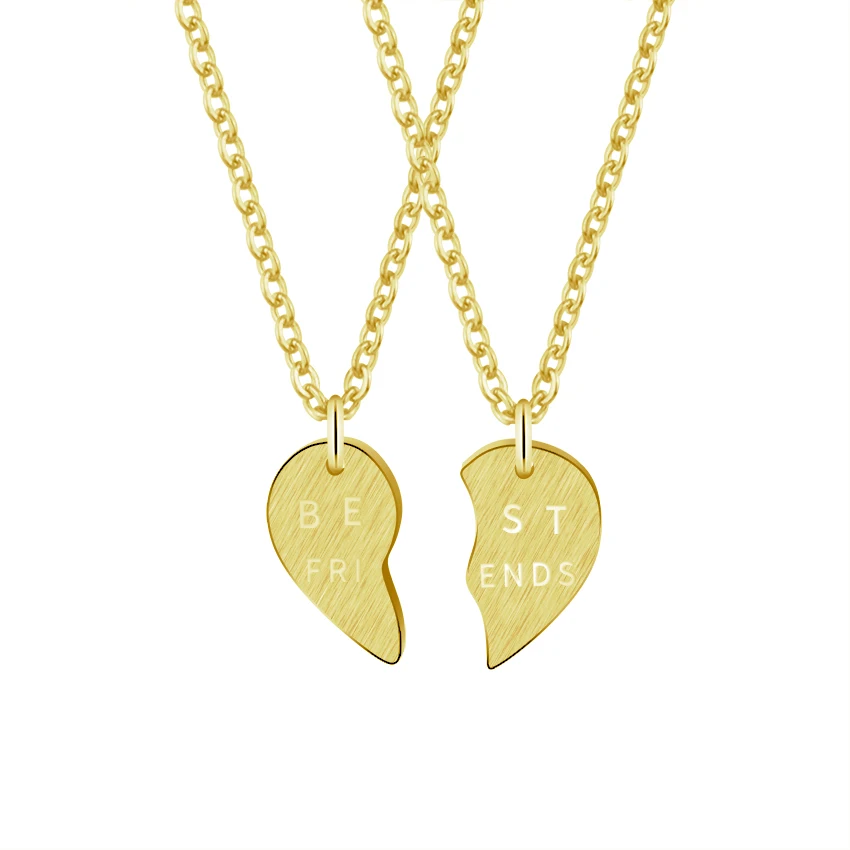 

2piece Split Heart Pendant Necklace Women Men Friendship Bff Jewelry Stainless Steel Chain Puzzle Splice Colar Best Friend Gift