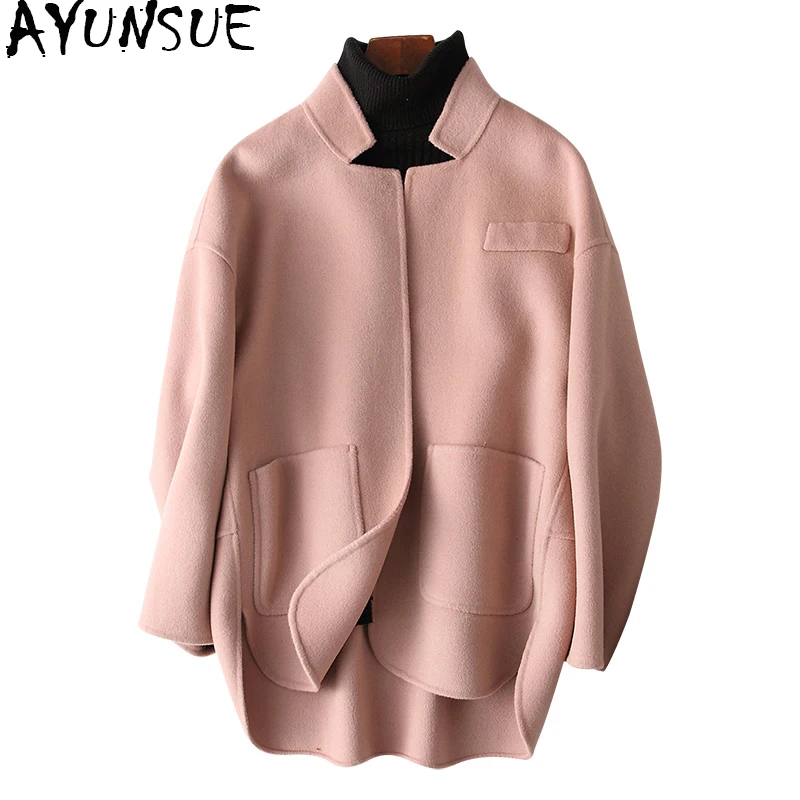 

AYUNSUE Casual Wool Coat Female Spring Autumn Double-side Wool Coats Solid Short Loose Winter Jacket Women Outwear 38009 WYQ1466