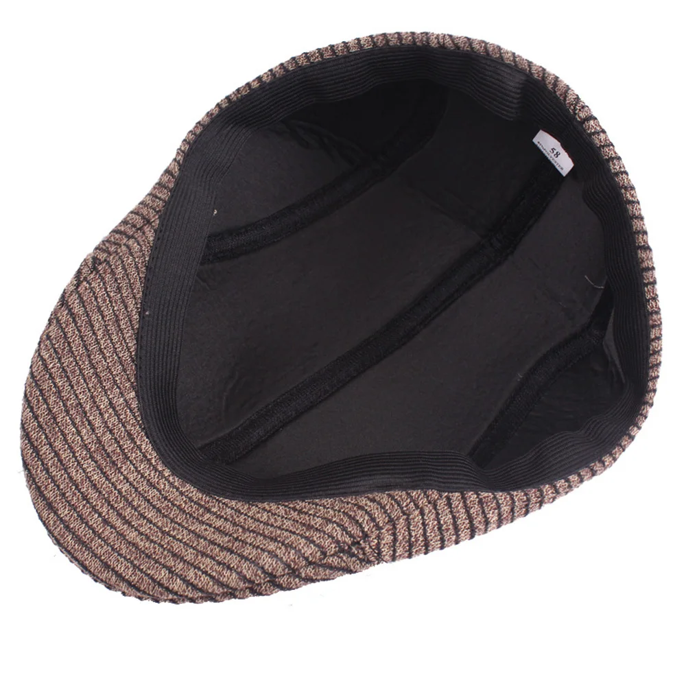 Men's Newsboy Hat Casual Simple Striped Knitted Cotton Berets Driving Golf Cap