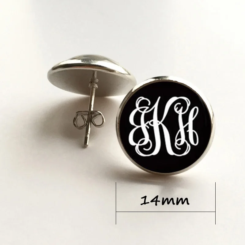 Initials персонализированные серьги гвоздики в полоску стеклянные круглые подарок