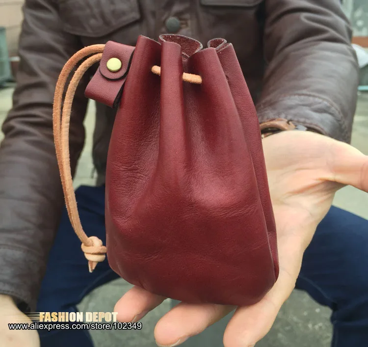 Genuine Leather Bucket Coin bag Real leather strawstring leather bag mini size (9)