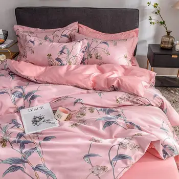 

Pink Flower panicle Bedding Set satin-like cotton fabric Bed Set Egyptian cotton Bed Sheet Queen King size Duvet Cover Set