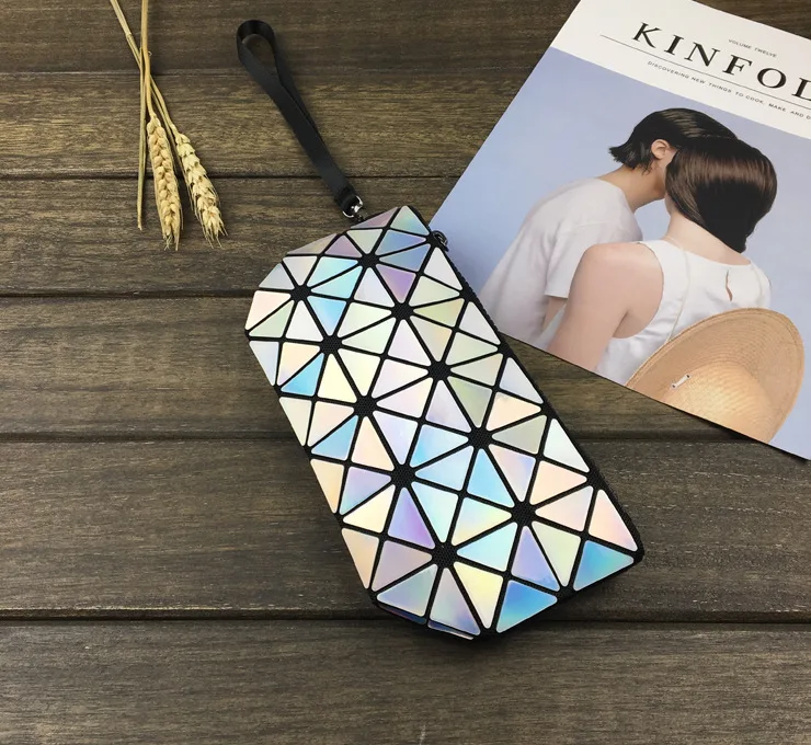 Deformable Women Geometry Quilted Plaid Mosaic Sequins Mirror Wallet Clutch Bag BaoBao Lattice Laser Foldable Bag (3)