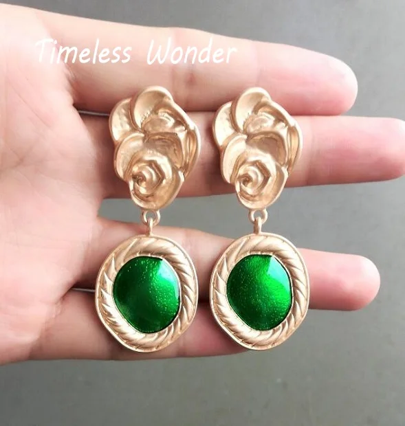 

Timeless Wonder Glam Enamel Art Deco Floral Stud Earrings for Women Gown Party Jewelry Gift Green Fashion Gothic Top Ins 4622