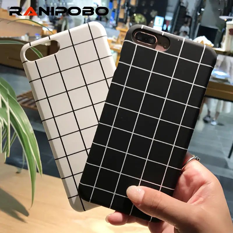 

Simple Black and White Grid PC Hard protection phone Case For iPhone 6 6S Plus 7 7Plus Black white line lattice Coque Back Cover