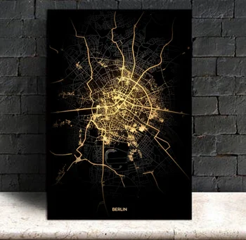 

Berlin,Modern City Gold Map Poster Canvas Art Print Home Room Decor