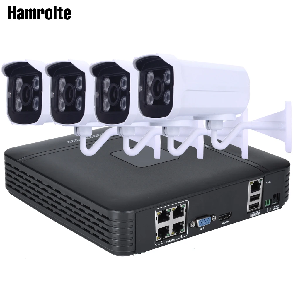 Meilleur Hamrolte CCTV Caméra Système 4CH POE NVR Plein HD 1080 p Extérieur Étanche Vision Nocturne 12 v POE Caméra 4CH POE NVR Kit P2P H.264 +