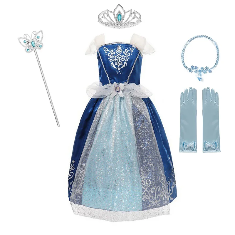 

Cinderella Fancy Dress Up for Little Girls Zip Back Blue Sequined Princess Party Costume Children Halloween Birthday Clothes