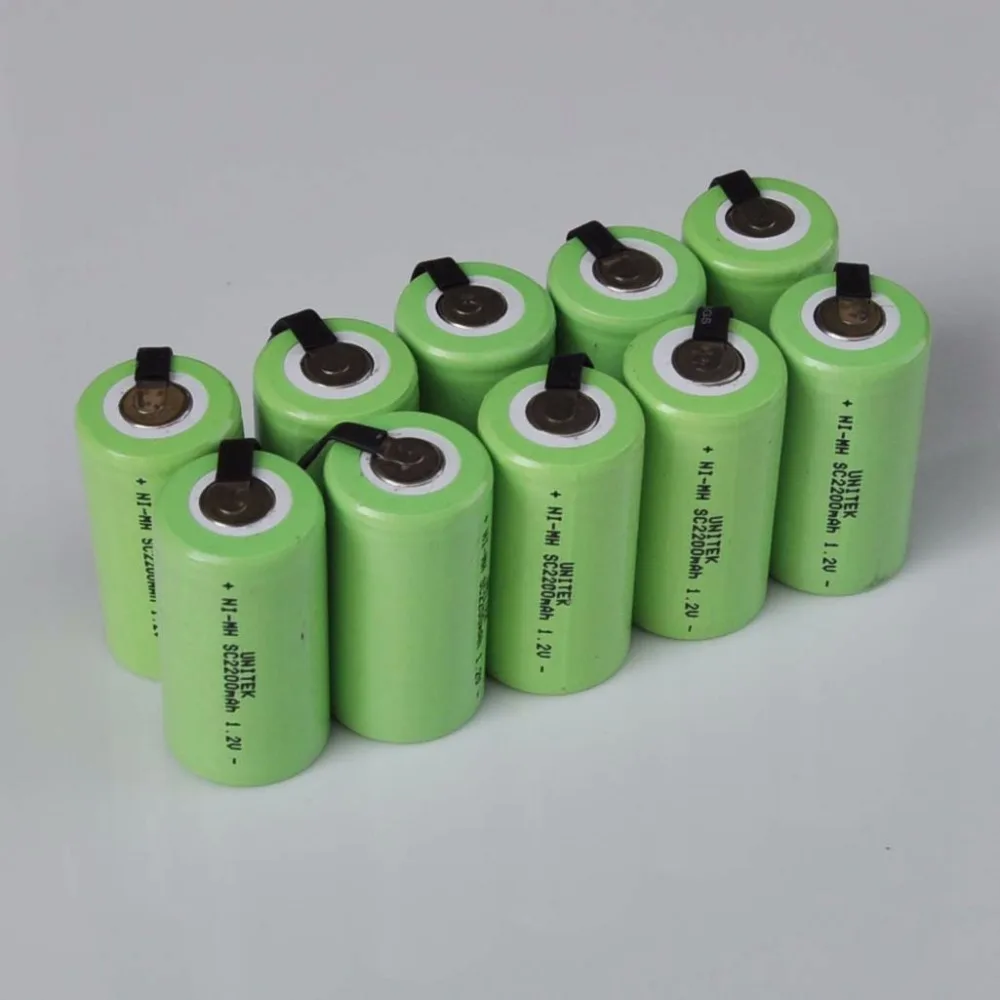 

10-16PCS 1.2V Ni-Mh SC rechargeable battery 2200mah Sub C nimh cell with welding tabs for electric drill screwdriver power tools