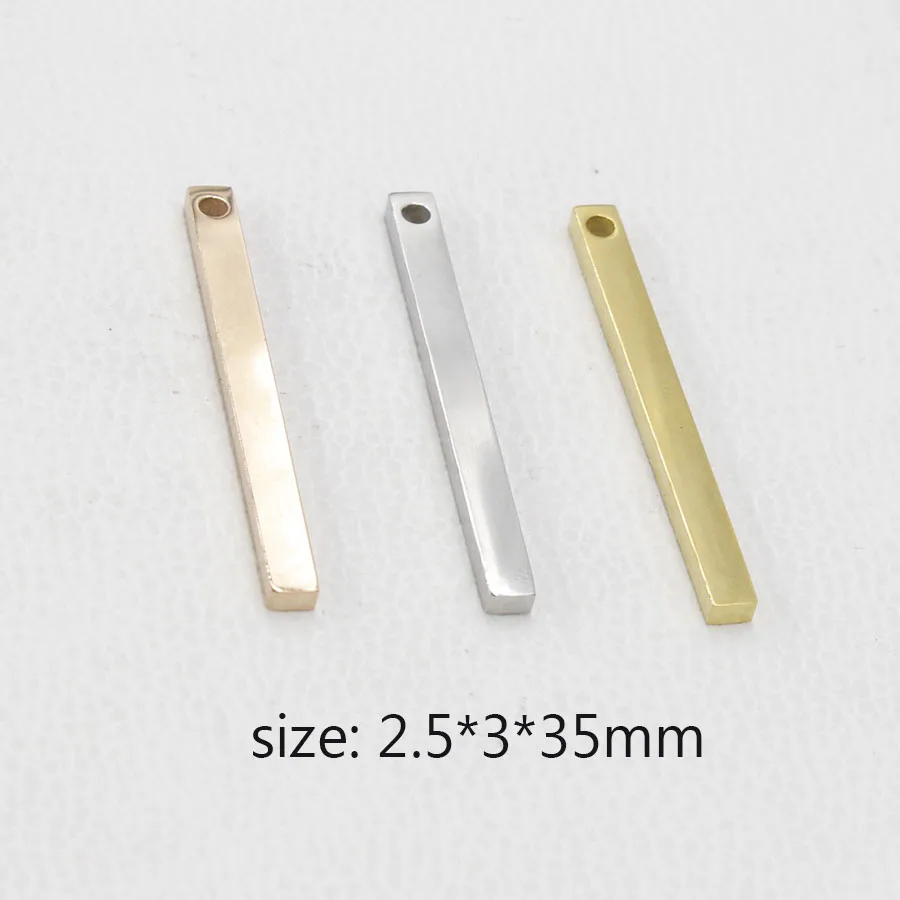 

Fnixtar 3 Colors Stainless Steel Rectangle Blank Bar Charm Pendant Both Sides Mirror Polish Effect 2.5*3*35mm 20piece/lot