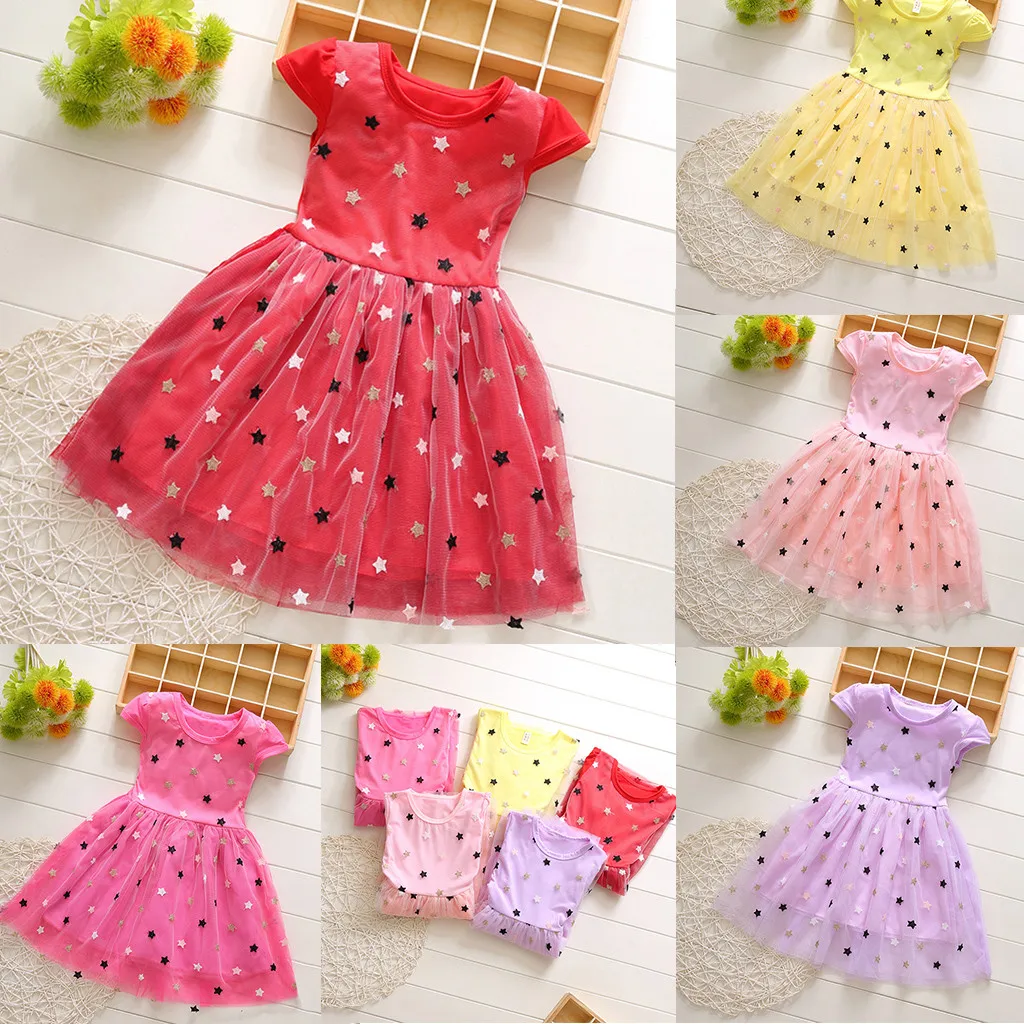 

MUQGEW Kids New Fashion Summer Children Baby Girl Patchwork Stars Tulle Princess Dresses Casual Clothes Toddler Baby Kids Girls