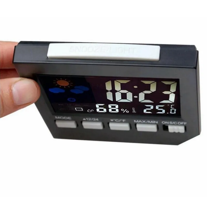 ЖК-цифровой звуковой контроль Метеостанция термометр гигрометр Будильник Повтор календарь функция с подсветкой
