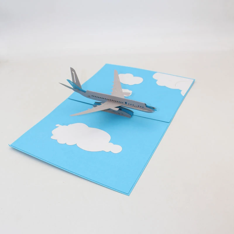  3D Handmade Blue Cover Fly Plane Aircraft Paper Invitation Greeting Cards PostCard Business Kids Bi - 33016793062