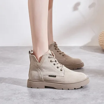 

Chic Fashion Ladies Tie Martin Boots British Style New Autumn Show Elegant and Sweet Plus Velvet Women's Shoes Winter Boots