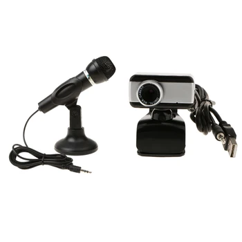 

3.5mm Jack Stereo Plug Microphone Mic w/ Stand +USB Webcam Camera for Computer PC