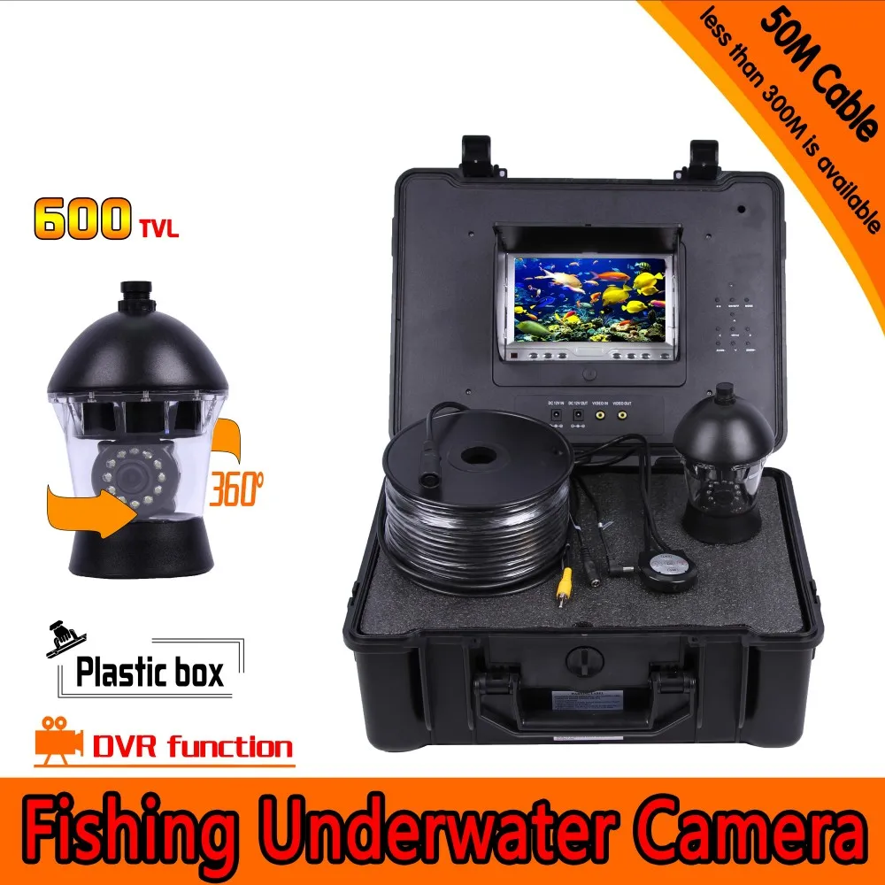 360 градусов панорамирование подводная Рыбалка Камера комплект с 50 метров глубины и 7 дюймов ЖК-дисплей Мониторы с микро-dvr и твердых пластмасс Case