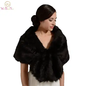 Walk Beside You Winter Black Bolero Faux Fur Warm Wedding Jacket with Collar Shawl Bridal Faux Fur Wrap Stock Wedding Accessores faux fur lined belted jacket