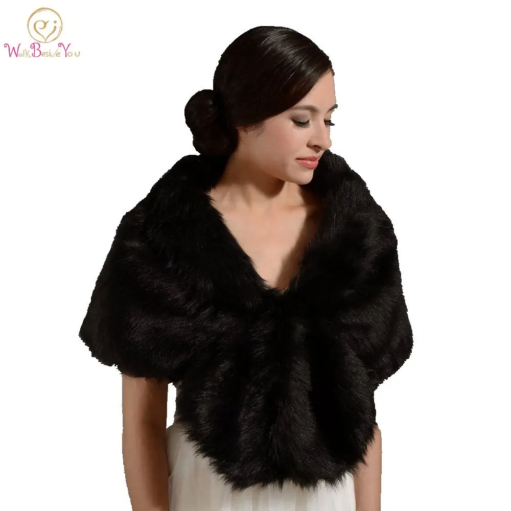 

Custom made Black Wedding Jacket Ivory Shawl Bridal Faux Fur Wrap in Stock Wedding Accessiores Ship Out In 48 Hours W-J003