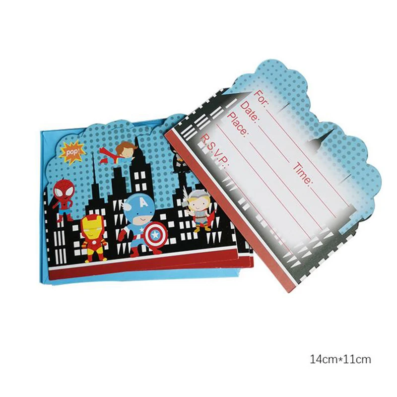 

6 Pcs Hot Sale Captain America Iron Man Invitation Card Theme Party Supplies Baby Shower for Kids Birthday Party Decoration