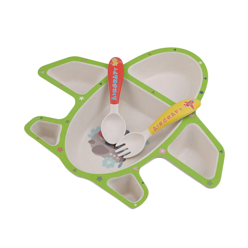 1 комплект, Детская Пижама обеденное пластины самолета керамика для обучения ребенка блюда поддон+ вилка+ ложка детская посуда