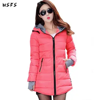 

Winter Cotton-padded Clothes Blue Pink Green Parkas Hooded Warm Women 2018 Oversize Long Sleeve Gloves Casual Overcoat Outerwear