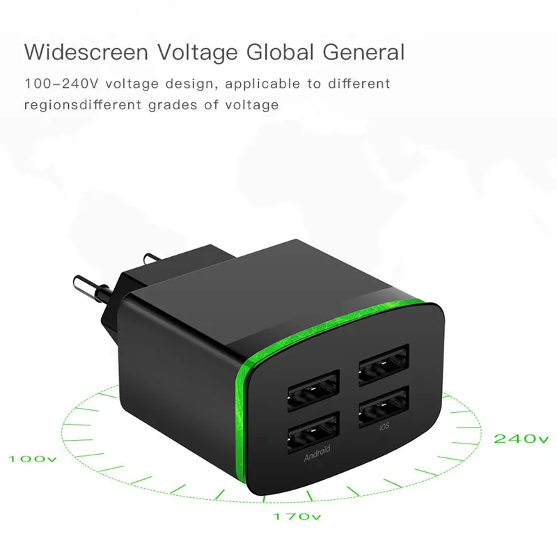 4 порта USB настенное зарядное устройство адаптер 5 в 4 а быстрое зарядное устройство для телефона с европейской вилкой для iPhone X 8 samsung S9 S8 Plus Xiaomi iPad Pro зарядное устройство для телефона