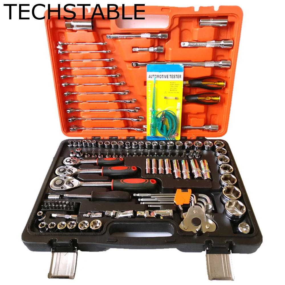 

TECHSTABLE Car Repair Tool Sets Combination Tool Wrench Set 121 PCS Batch Head Ratchet Pawl Socket Spanner Screwdriver