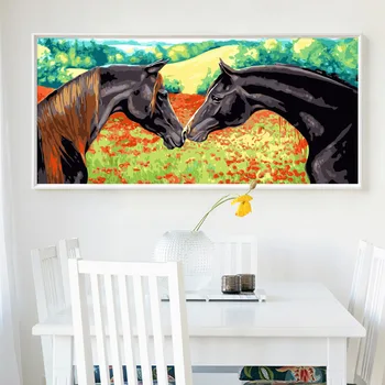 

ROYALDREAM Two Horses Attached DIY Framed Oil Painting By Numbers Animals Pictures DIY Framed Oil Painting By Numbers