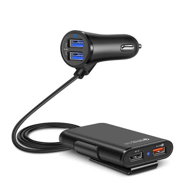 

10 PCS 4 Ports QC3.0+2.4A+3.1AUSB Car Charger Universal USB Fast Adapter with 5.6ft Extension Cord Cable for MPV Car Phone